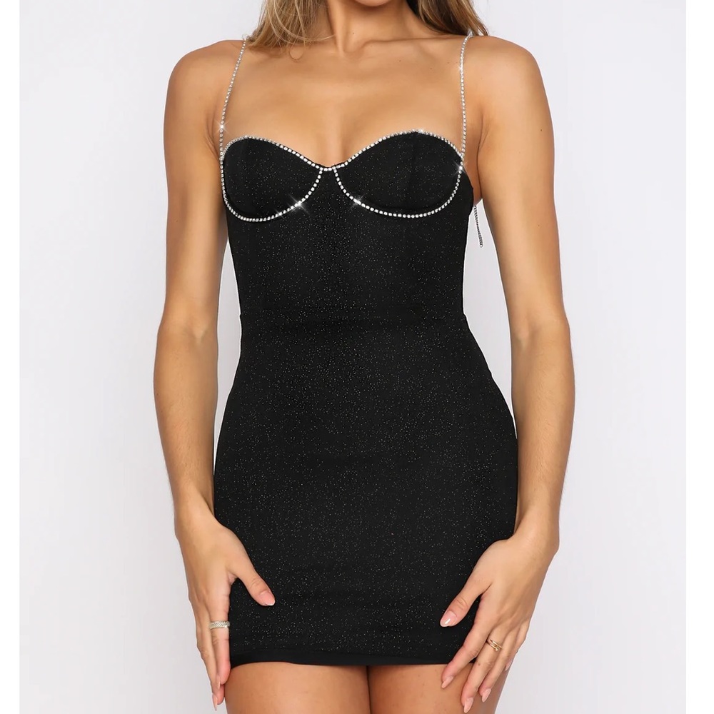 White Fox Black Sparkly Body Dress
